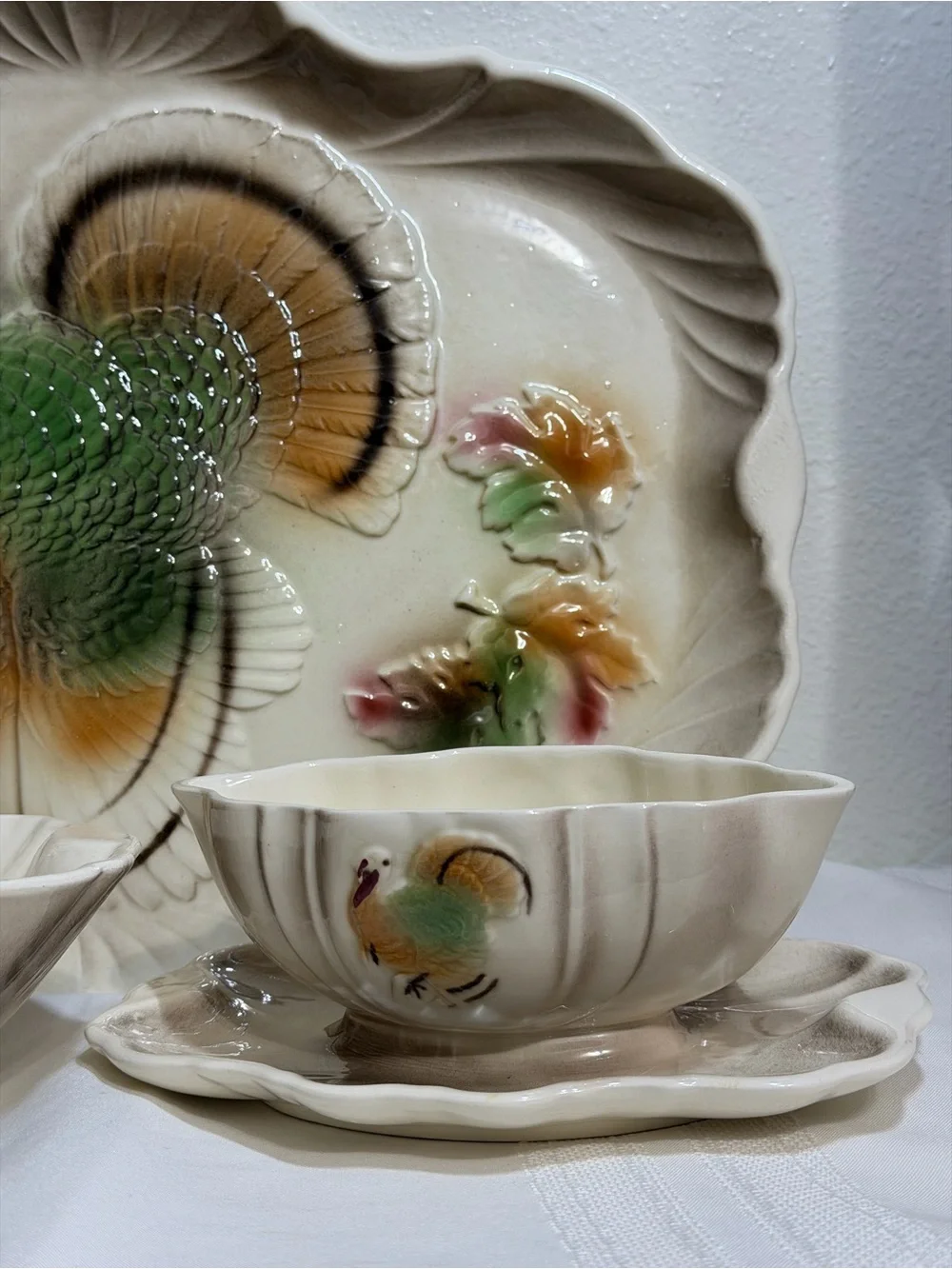 1959 3 Pc SET Turkey Platter, Serving Bowl & Gravy Boat Lane & Co Thanksgiving